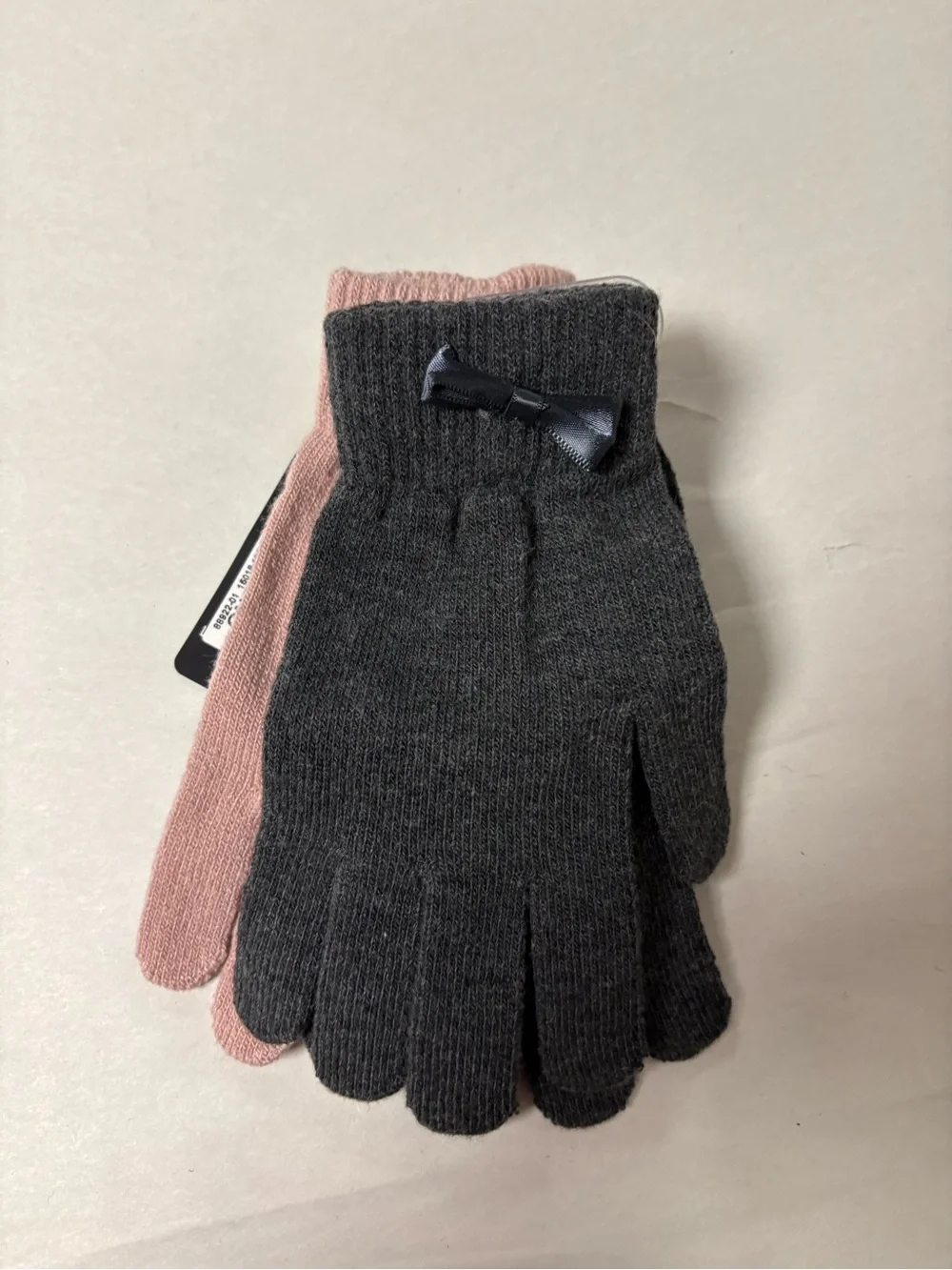 Kappahl Womens Pink/Gray Bow Knit Winter Gloves Set 2 NWT